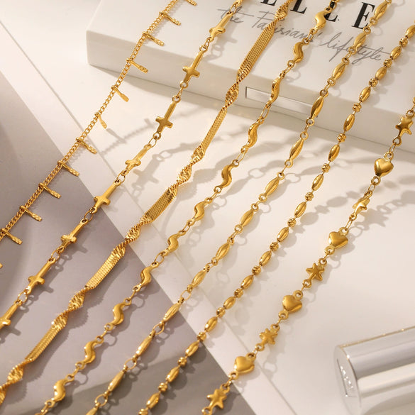 Women's Highend Stainless Steel Handmade Necklace With Geometric Pattern Goldplated Pvd Vacuum Plated Chain