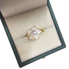 Women's Highgloss Natural Freshwater Pearl Ring Copper 18K Goldfilled Broken Shell Rotating Windmill Open Round