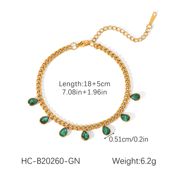 Women's Highgrade Stainless Steel Cuban Chain Bracelet With Geometric And Water Drop Pattern Inlaid Zircon