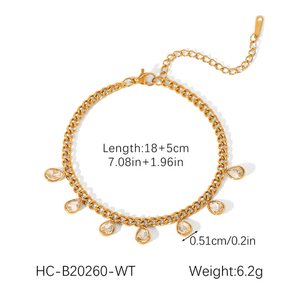 Women's Highgrade Stainless Steel Cuban Chain Bracelet With Geometric And Water Drop Pattern Inlaid Zircon