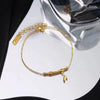 Women's Highrise Bamboo Ball Chain Titanium Steel Bracelet With Gold Inlaid Geometric Design
