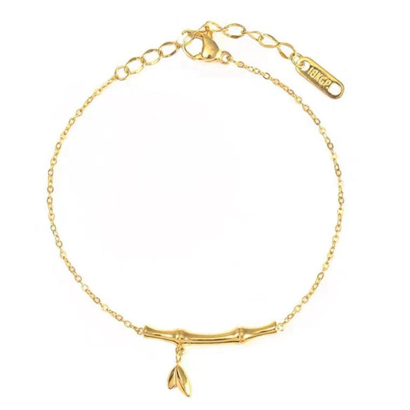 Women's Highrise Bamboo Ball Chain Titanium Steel Bracelet With Gold Inlaid Geometric Design