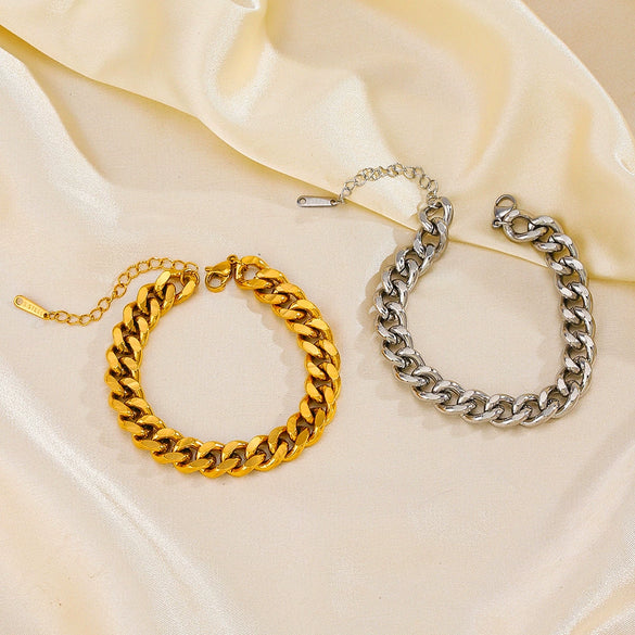 Women's Hip Hop Fashion Stainless Steel Geometric Cuban Chain Bracelet With Electroplating