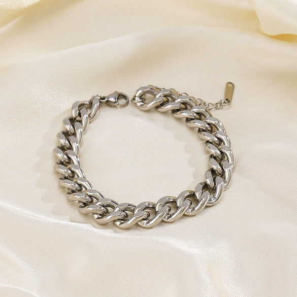 Women's Hip Hop Fashion Stainless Steel Geometric Cuban Chain Bracelet With Electroplating