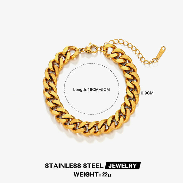 Women's Hip Hop Fashion Stainless Steel Geometric Cuban Chain Bracelet With Electroplating