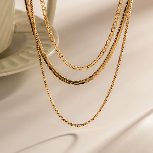 Women's Hip Hop Punk Stainless Steel And Titanium Steel Necklaces With Geometric Style Snake Bone Figaro Box Chains And Electroplating Treatment