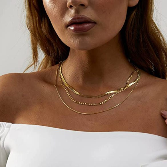 Women's Hip Hop Punk Stainless Steel And Titanium Steel Necklaces With Geometric Style Snake Bone Figaro Box Chains And Electroplating Treatment