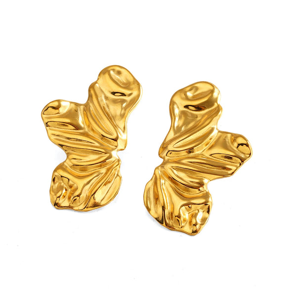 Women’s Hip Hop Stainless Steel Irregular Earrings And Ring Set With 18K Gold Electroplated Finish