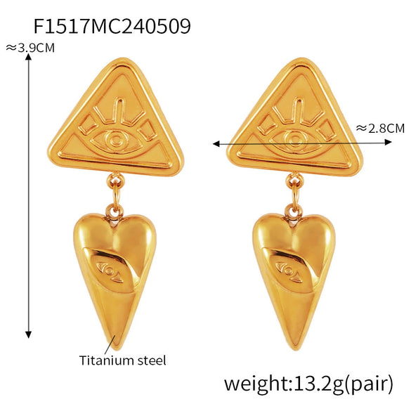 Women's Hip Hop Trendy Titanium Steel 18K Gold Plated Geometric Devil's Eye Tassel Earrings With Electroplating