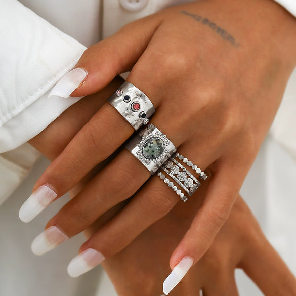 Women's Hiphop Alloy Geometric Ring Set With Electroplating