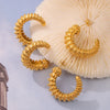 Women's Hiphop Geometric 316L Stainless Steel Goldplated Cshaped Bead Stitching Multilayer Earrings