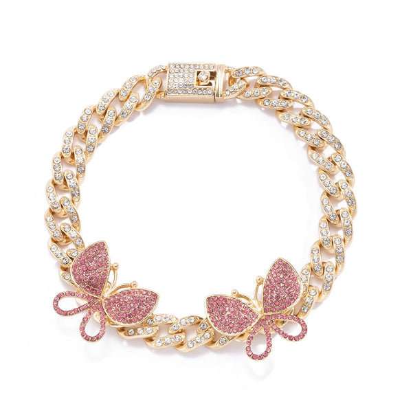 Women's Hiphop Punk Anklet With Rhinestone Inlay Large Butterfly Design Cuban Chain Style
