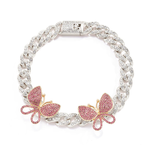 Women's Hiphop Punk Anklet With Rhinestone Inlay Large Butterfly Design Cuban Chain Style