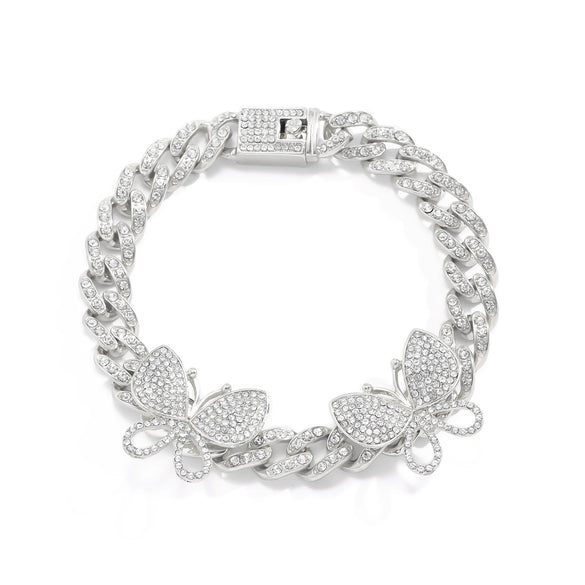 Women's Hiphop Punk Anklet With Rhinestone Inlay Large Butterfly Design Cuban Chain Style