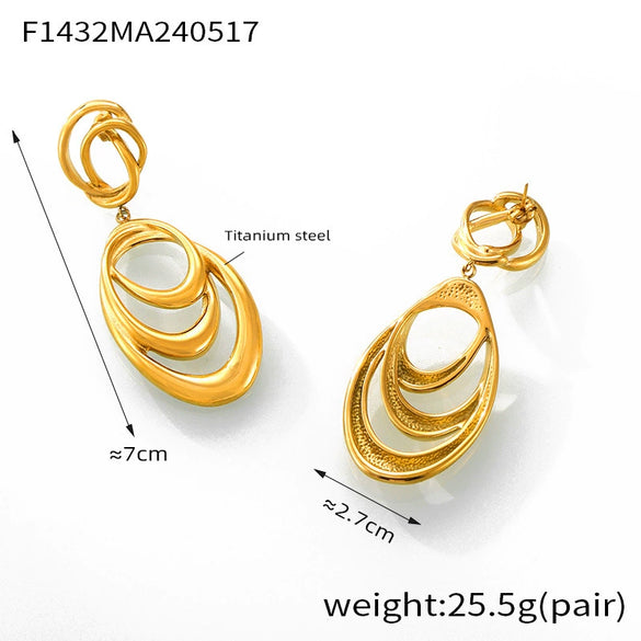 Women's Hiphop Style Geometric Line Winding Exaggerated 316L Stainless Steel Goldplated Earrings