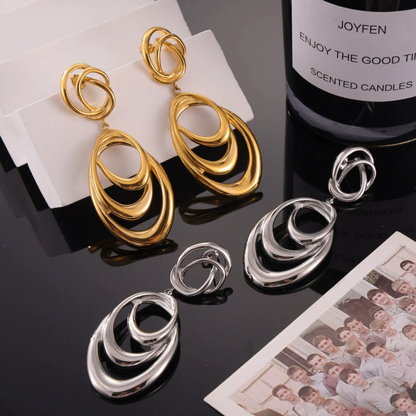 Women's Hiphop Style Geometric Line Winding Exaggerated 316L Stainless Steel Goldplated Earrings