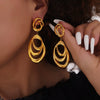 Women's Hiphop Style Geometric Line Winding Exaggerated 316L Stainless Steel Goldplated Earrings