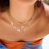 Women's Holiday Style Freshwater Pearl And Colorful Natural Stone Sun Pendant Necklace Stainless Steel Beaded Jewelry Electroplated O Chain