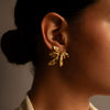 Women's Holiday Style Geometric Stainless Steel And 18K Gold Hammered Electroplated Earrings