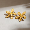 Women's Holiday Style Stainless Steel 18K Gold Hammered Flower Leaf Geometric Earrings With Electroplating