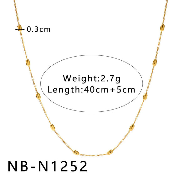 Women's Hollow Ball Chain Multilayer Summer Clavicle Chain Stainless Steel Necklace With Leaf Rhombus Star Geometric Pattern Furnace Vacuum Plating 18K