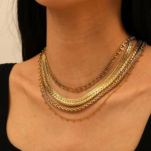 Women's Hollow Ball Chain Multilayer Summer Clavicle Chain Stainless Steel Necklace With Leaf Rhombus Star Geometric Pattern Furnace Vacuum Plating 18K