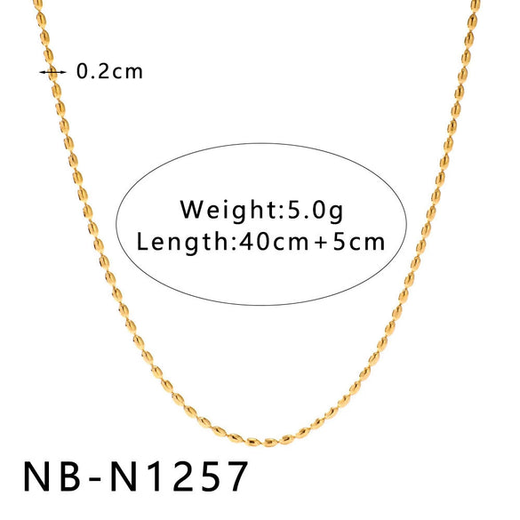 Women's Hollow Ball Chain Multilayer Summer Clavicle Chain Stainless Steel Necklace With Leaf Rhombus Star Geometric Pattern Furnace Vacuum Plating 18K
