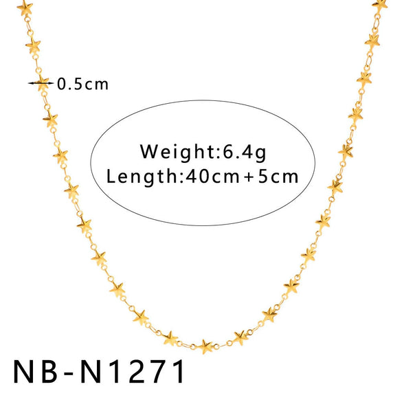 Women's Hollow Ball Chain Multilayer Summer Clavicle Chain Stainless Steel Necklace With Leaf Rhombus Star Geometric Pattern Furnace Vacuum Plating 18K