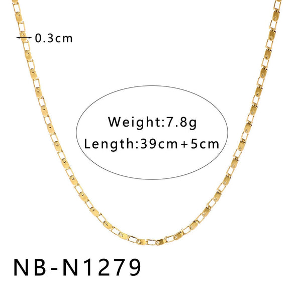 Women's Hollow Ball Chain Multilayer Summer Clavicle Chain Stainless Steel Necklace With Leaf Rhombus Star Geometric Pattern Furnace Vacuum Plating 18K