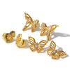 Women's Hollow Butterfly Geometric Stainless Steel Earrings With 18K Vacuum Plating And Zircon Rhinestone Accents
