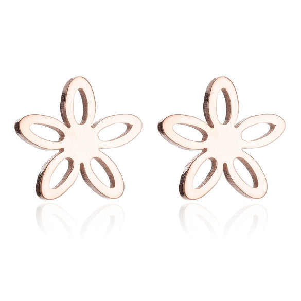 Women's Hollow Flower Cartilage Stud Earrings Electroplated Stainless Steel Floral Ear Piercing Jewelry