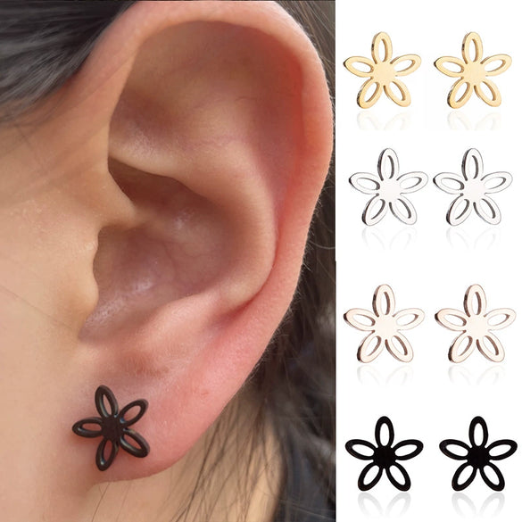 Women's Hollow Flower Cartilage Stud Earrings Electroplated Stainless Steel Floral Ear Piercing Jewelry