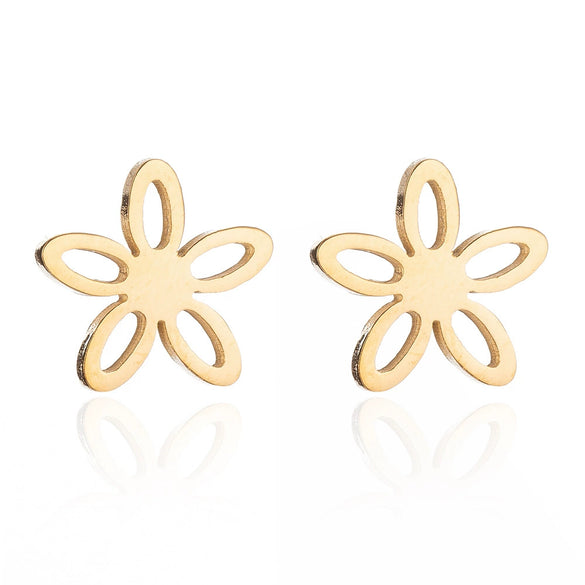 Women's Hollow Flower Cartilage Stud Earrings Electroplated Stainless Steel Floral Ear Piercing Jewelry
