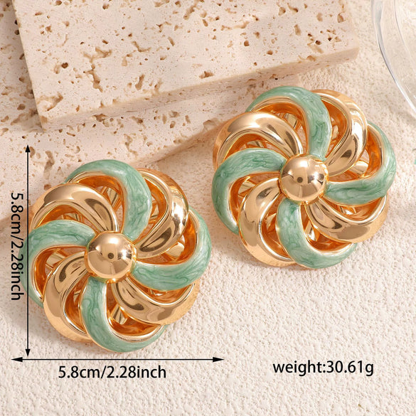 Women's Hollow Flower Open Earrings With Enamel Drip Glaze Iron Design And Stainless Steel Ear Needles Fashion Statement Jewelry