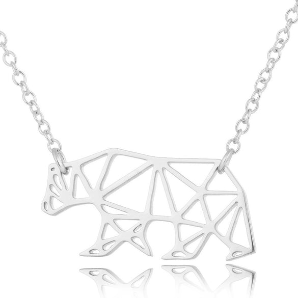 Women's Hollow Geometric Origami Animal Pendant Necklace In Stainless Steel With Electroplated Finish