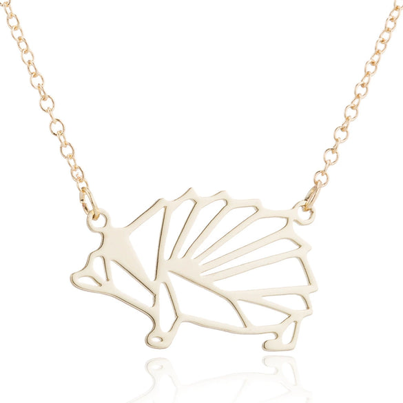 Women's Hollow Geometric Origami Animal Pendant Necklace In Stainless Steel With Electroplated Finish