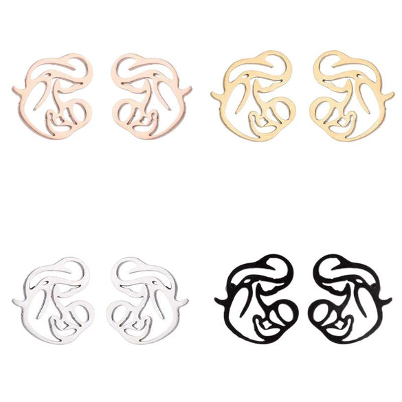 Women's Hollow Out Mother And Children Cartoon Stud Earrings Stainless Steel Electroplated Jewelry Mother's Day Gift Wholesale