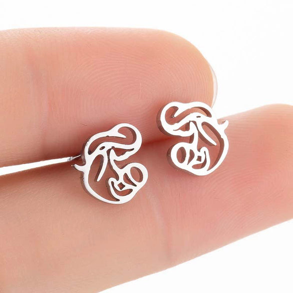 Women's Hollow Out Mother And Children Cartoon Stud Earrings Stainless Steel Electroplated Jewelry Mother's Day Gift Wholesale