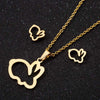 Women's Hollow Rabbit Necklace And Earrings Set Stainless Steel Electroplated Animal Jewelry Three Piece Set