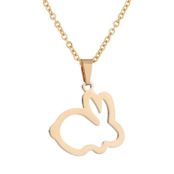 Women's Hollow Rabbit Necklace And Earrings Set Stainless Steel Electroplated Animal Jewelry Three Piece Set