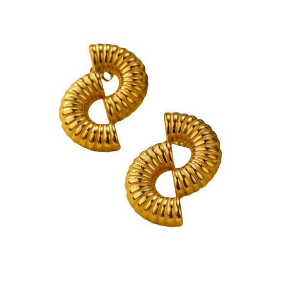 Women's Hollow Threaded Stainless Steel Geometric U Shape Electroplated Earrings