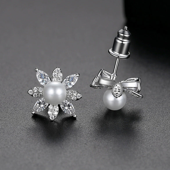 Women's Horseeye Zircon And Crystal Pearl Earrings Geometric Electroplated Copper Fashion Jewelry