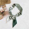 Women's Houndstooth Letter Print Silk Feel Long Ribbon Scarf Thin Narrow Decorative Tie For Spring Autumn And Summer