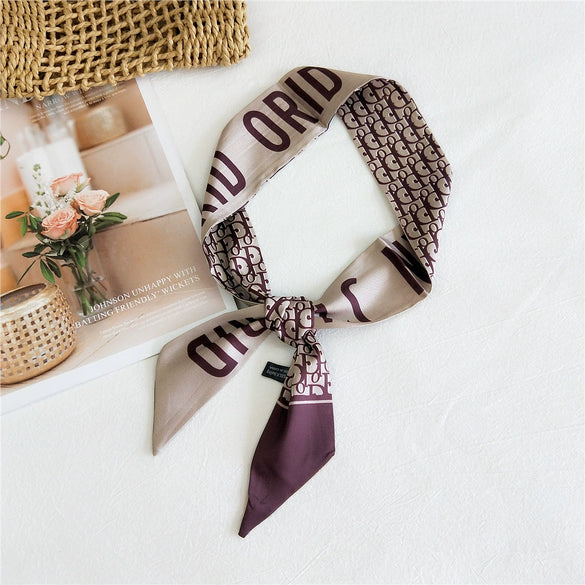 Women's Houndstooth Letter Print Silk Feel Long Ribbon Scarf Thin Narrow Decorative Tie For Spring Autumn And Summer