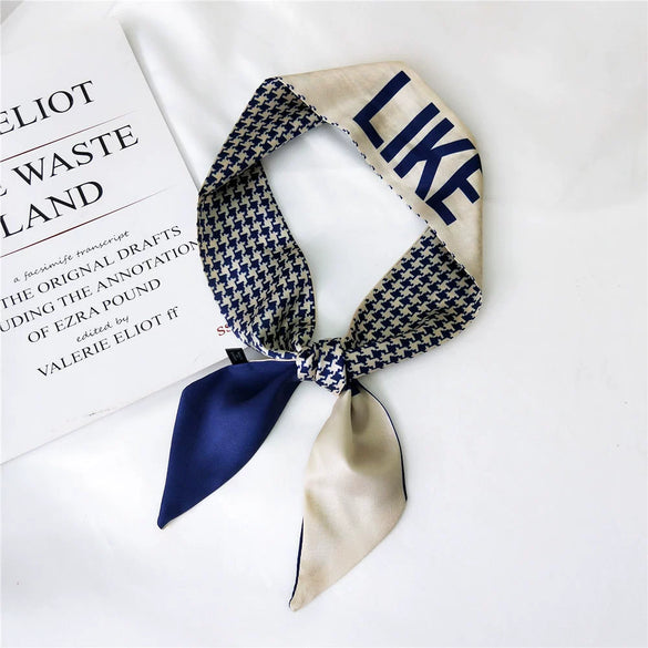 Women's Houndstooth Letter Print Silk Feel Long Ribbon Scarf Thin Narrow Decorative Tie For Spring Autumn And Summer