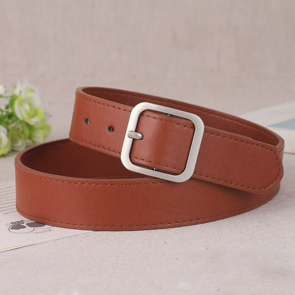 Women’s Imitation Leather Belt With Alloy Pin Buckle Simple Versatile Fashion Decorative Waist Belt For Pants