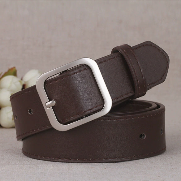 Women’s Imitation Leather Belt With Alloy Pin Buckle Simple Versatile Fashion Decorative Waist Belt For Pants