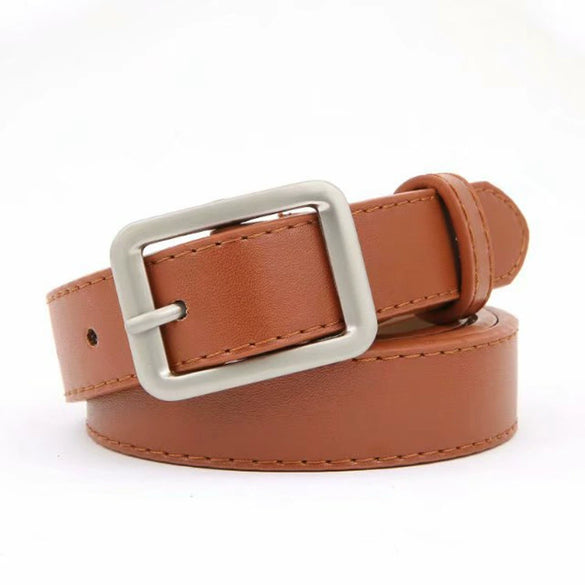 Women's Imitation Leather Belt With Rectangular Alloy Pin Buckle Handmade Plain Weave Casual Versatile Pants Belt