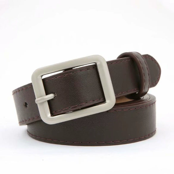 Women's Imitation Leather Belt With Rectangular Alloy Pin Buckle Handmade Plain Weave Casual Versatile Pants Belt