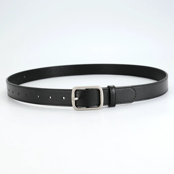 Women's Imitation Leather Pin Buckle Belt With Screw Logo Design And 14 Holes Simple All Match Fashion Belt For Jeans